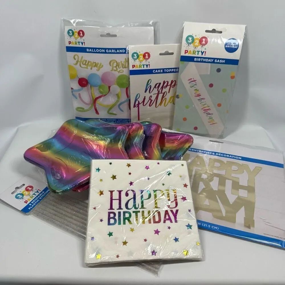 D12 Party Decorations- 10 piece Rainbow birthday party supplies and balloons